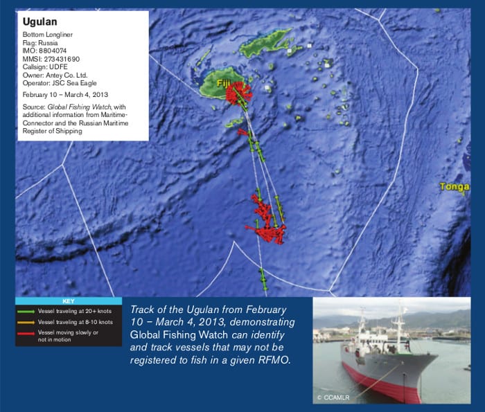 map of unapproved, illegal fishing activity in Figi's exclusive economic zone